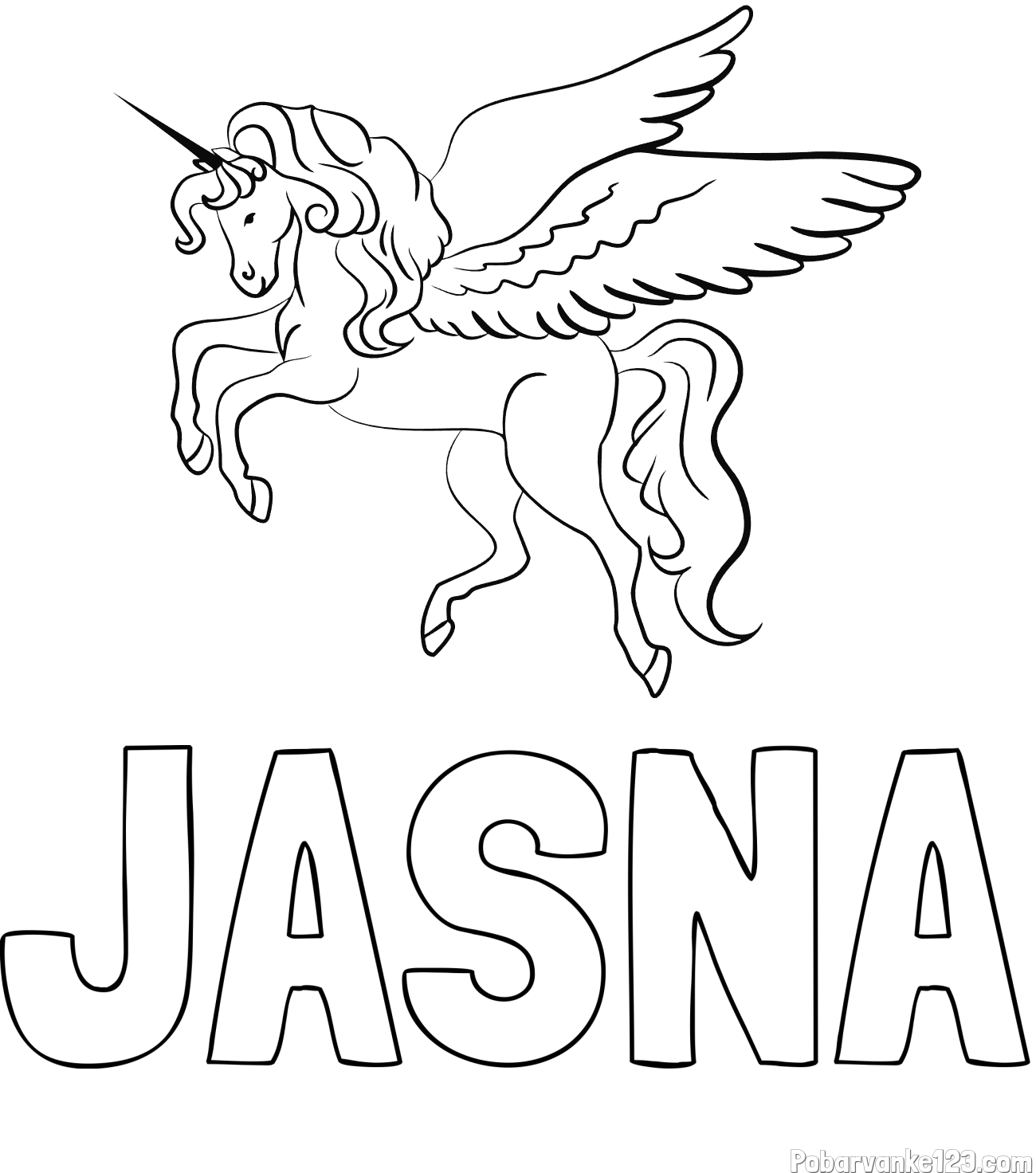 Pobarvanka imena JASNA in lepa pobarvanka samoroga