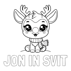Online izdelana pobarvanka - Pobarvanka imena JON IN SVIT in otroška pobarvanka jelenčka Rudolfa s šalom okoli vratu