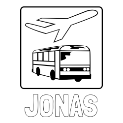 Online izdelana pobarvanka - Pobarvanka imena JONAS in avtobus in letalo