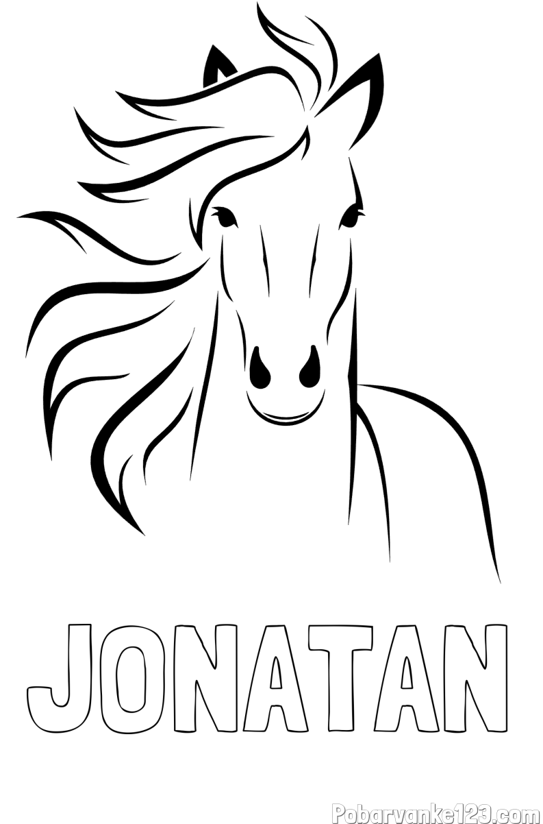 Pobarvanka imena JONATAN in lepa pobarvanka konja