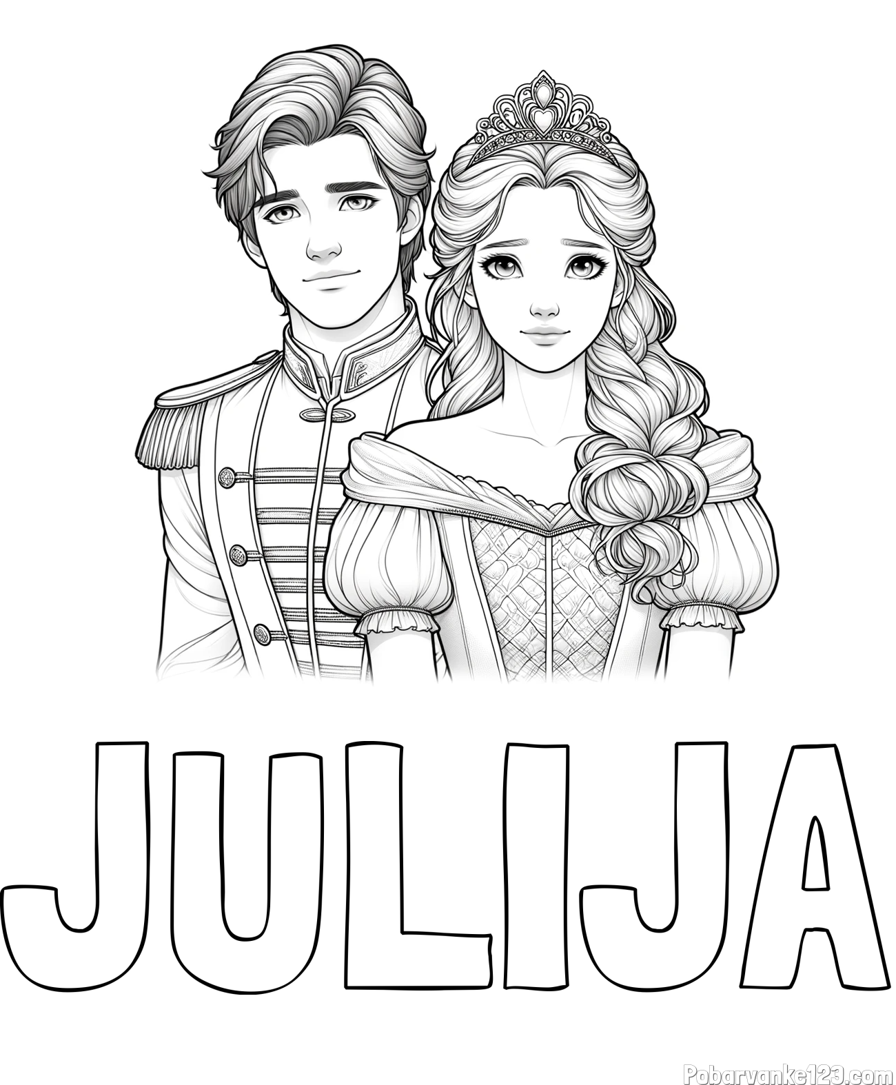 Pobarvanka imena JULIJA in pobarvanka princa in princeske