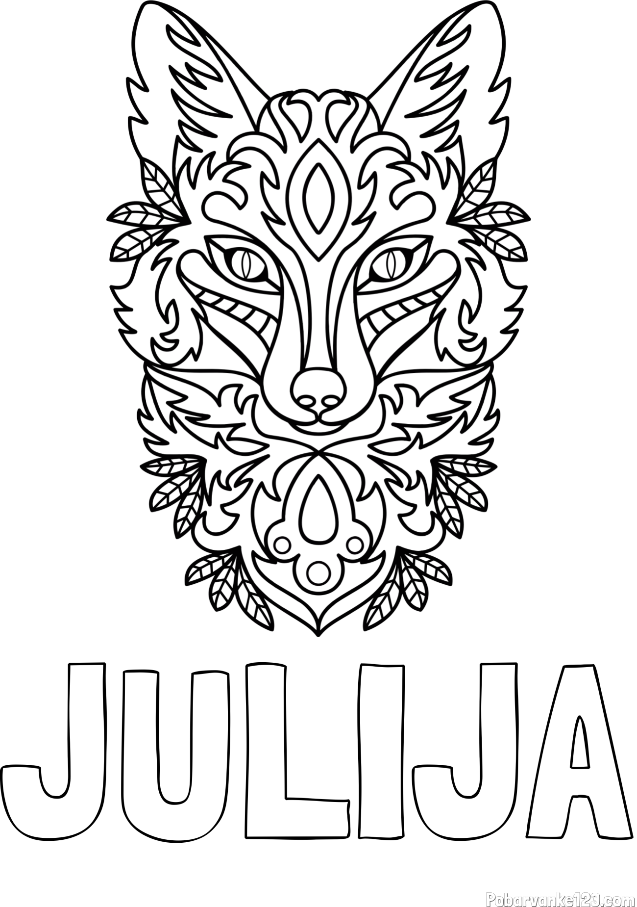 Pobarvanka imena JULIJA in pobarvanka volka - mandale