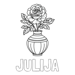 Pobarvanka imena JULIJA in pobarvanka vrtnice v vazi