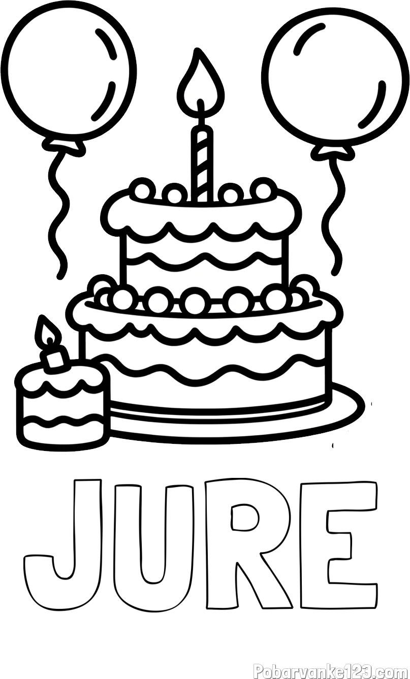 Pobarvanka imena JURE in pobarvanka velike rojstnodnevne torte