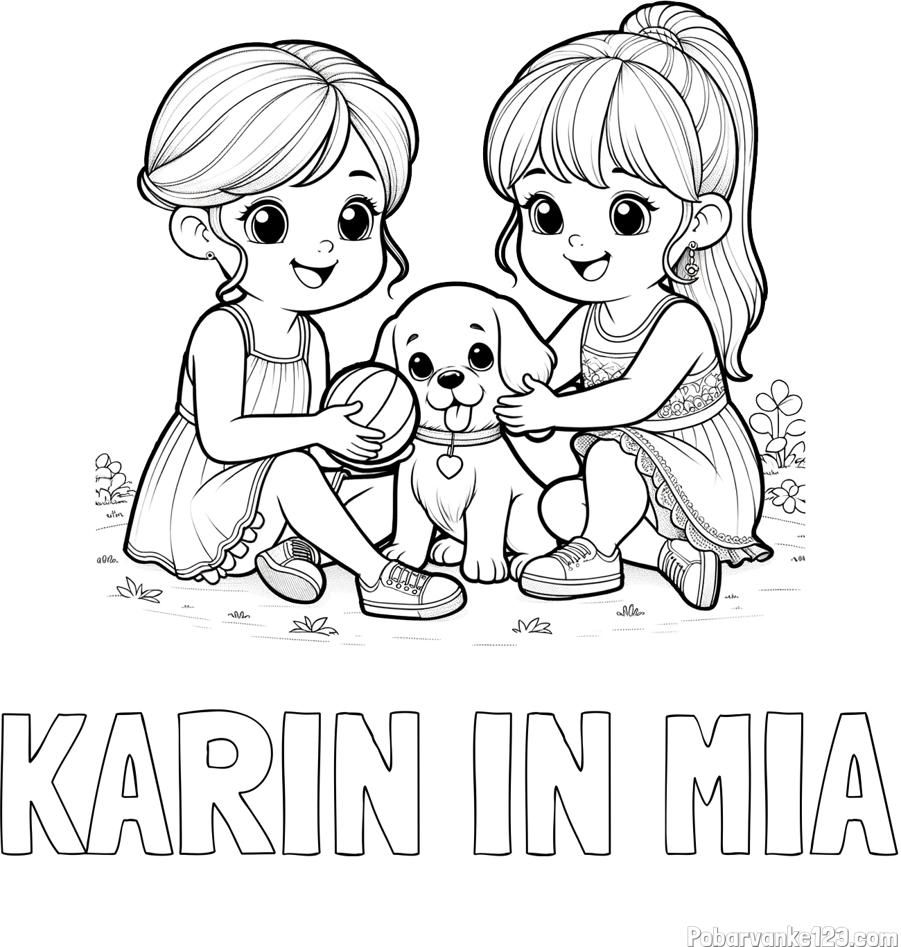 Pobarvanka imena KARIN IN MIA in pobarvanka prijateljic s kužkom