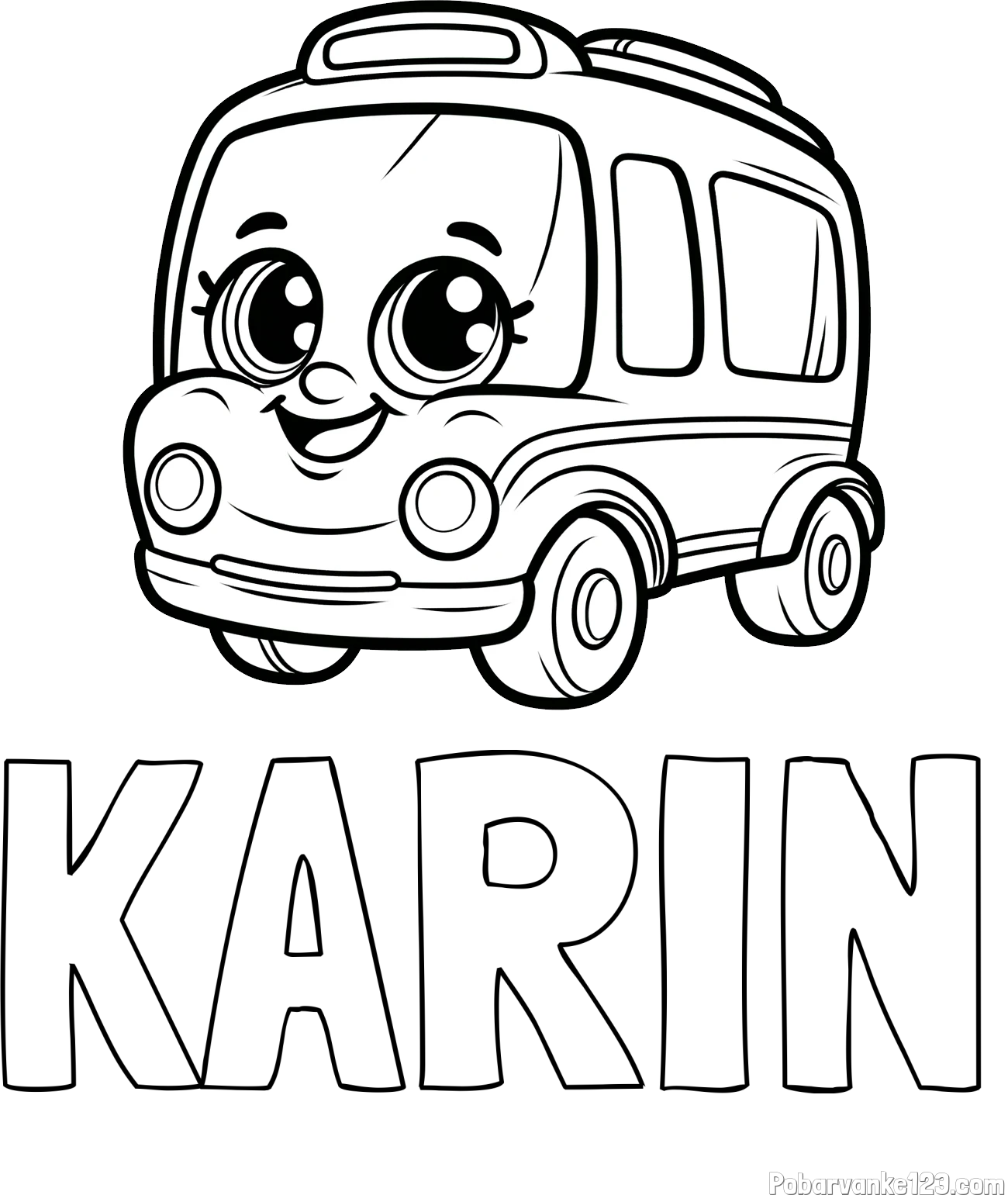Pobarvanka imena KARIN in pobarvanka nasmejanega avtobusa