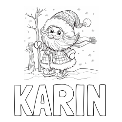 Online izdelana pobarvanka - Pobarvanka imena KARIN in pobarvanka prikupnega Dedka Mraza