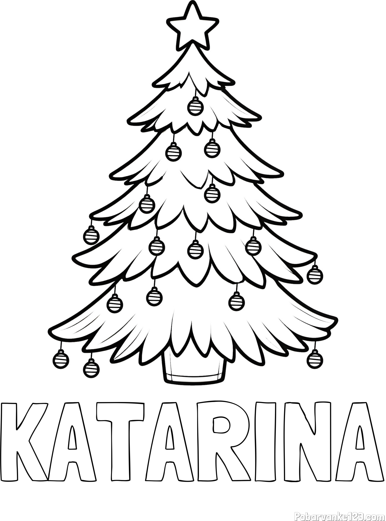 Pobarvanka imena KATARINA in pobarvanka božične jelke z božično zvezdico in bunkicami