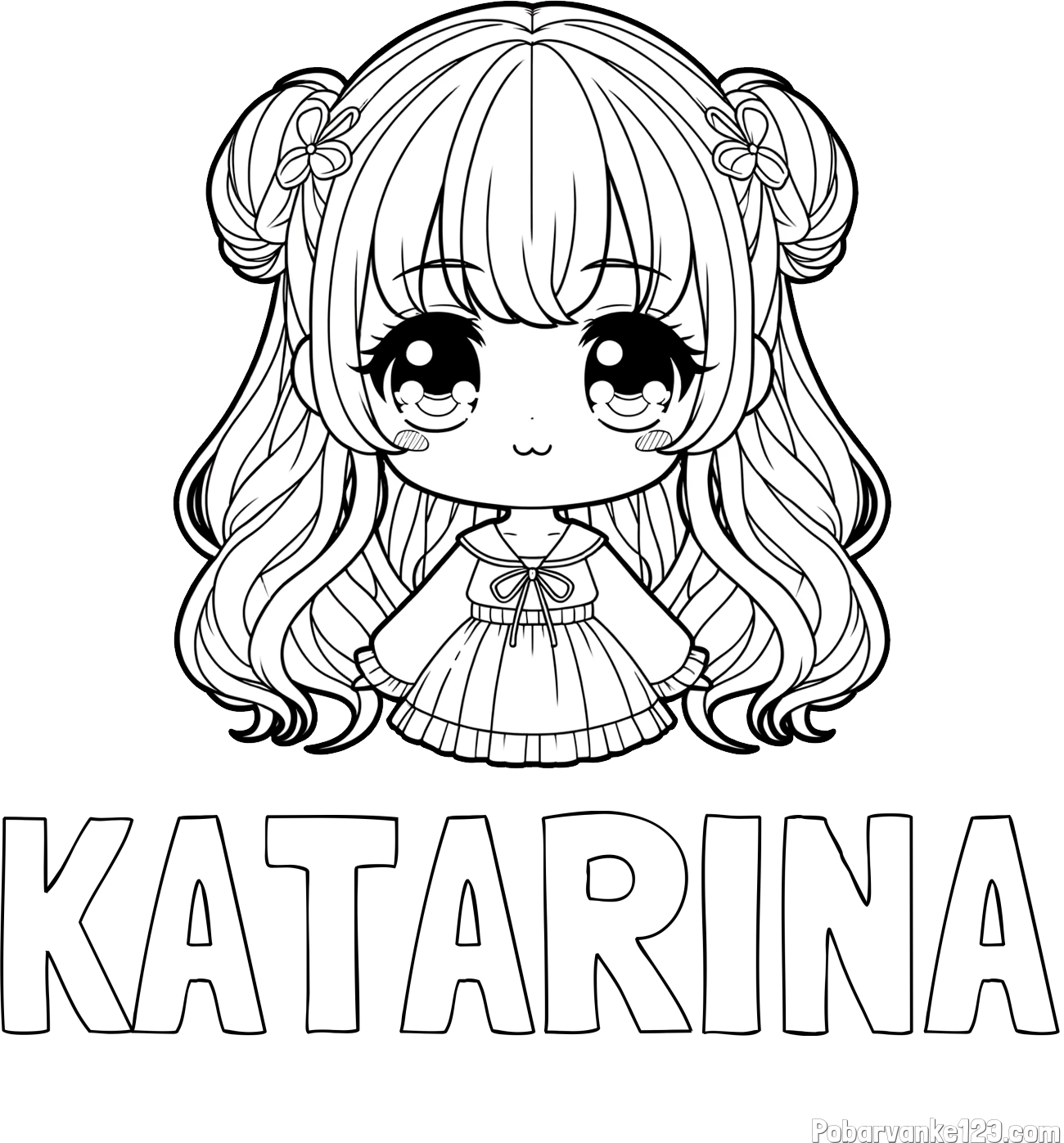 Pobarvanka imena KATARINA in pobarvanka prikupne punčke v anime slogu