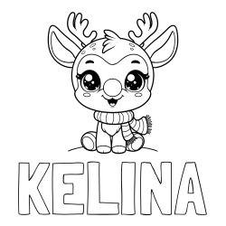 Online izdelana pobarvanka - Pobarvanka imena KELINA in otroška pobarvanka jelenčka Rudolfa s šalom okoli vratu