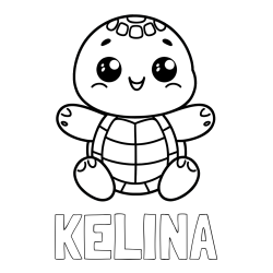 Online izdelana pobarvanka - Pobarvanka imena KELINA in otroška pobarvanka ljubke in nasmejane želvice