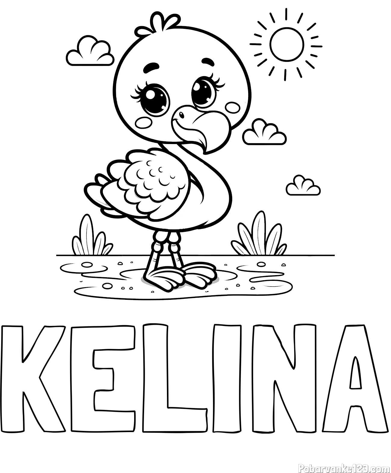 Pobarvanka imena KELINA in pobarvanka ljubkega flaminga