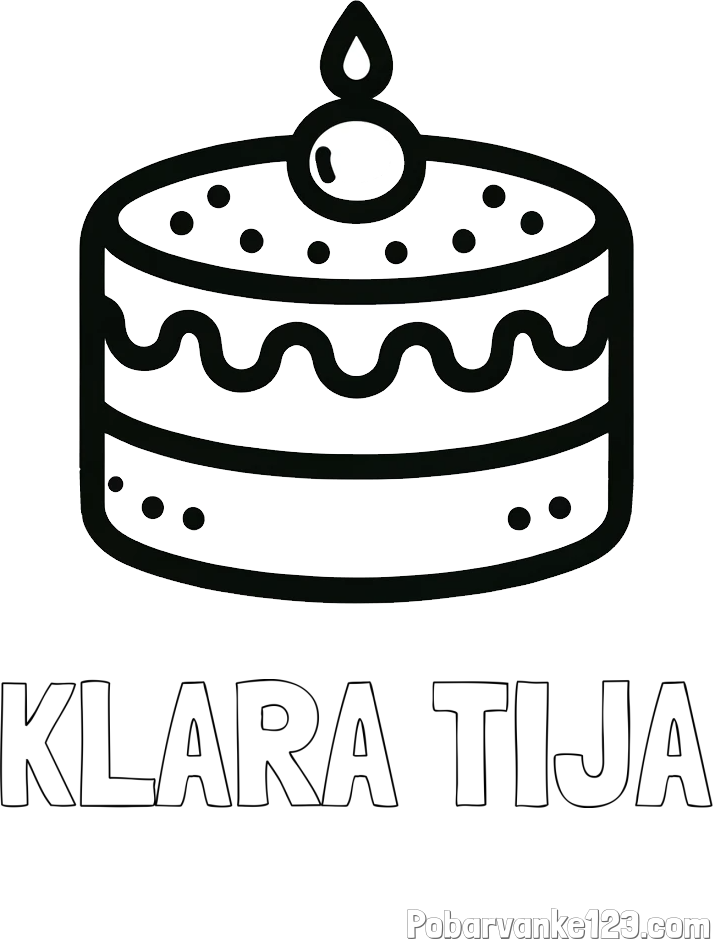 Pobarvanka imena KLARA TIJA in otroška pobarvanka majhne torte