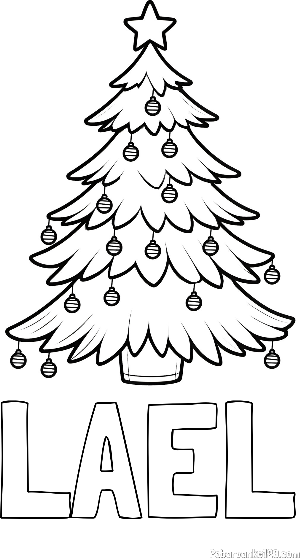 Pobarvanka imena LAEL in pobarvanka božične jelke z božično zvezdico in bunkicami
