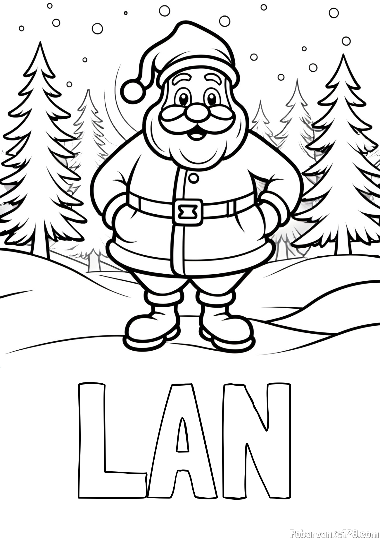 Pobarvanka imena LAN in pobarvanka Božička v gozdu