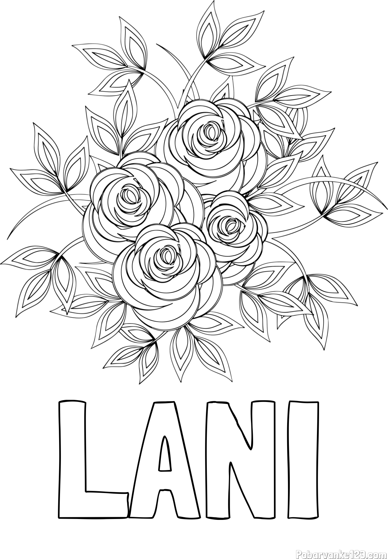 Pobarvanka imena LANI in pobarvanka šopka vrtnic