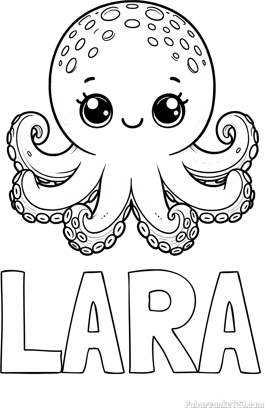 Pobarvanka imena LARA in otroška pobarvanka ljubke hobotnice