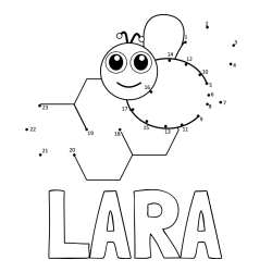 Online izdelana pobarvanka - Pobarvanka imena LARA in pobarvanka čebelice in satja - poveži številke