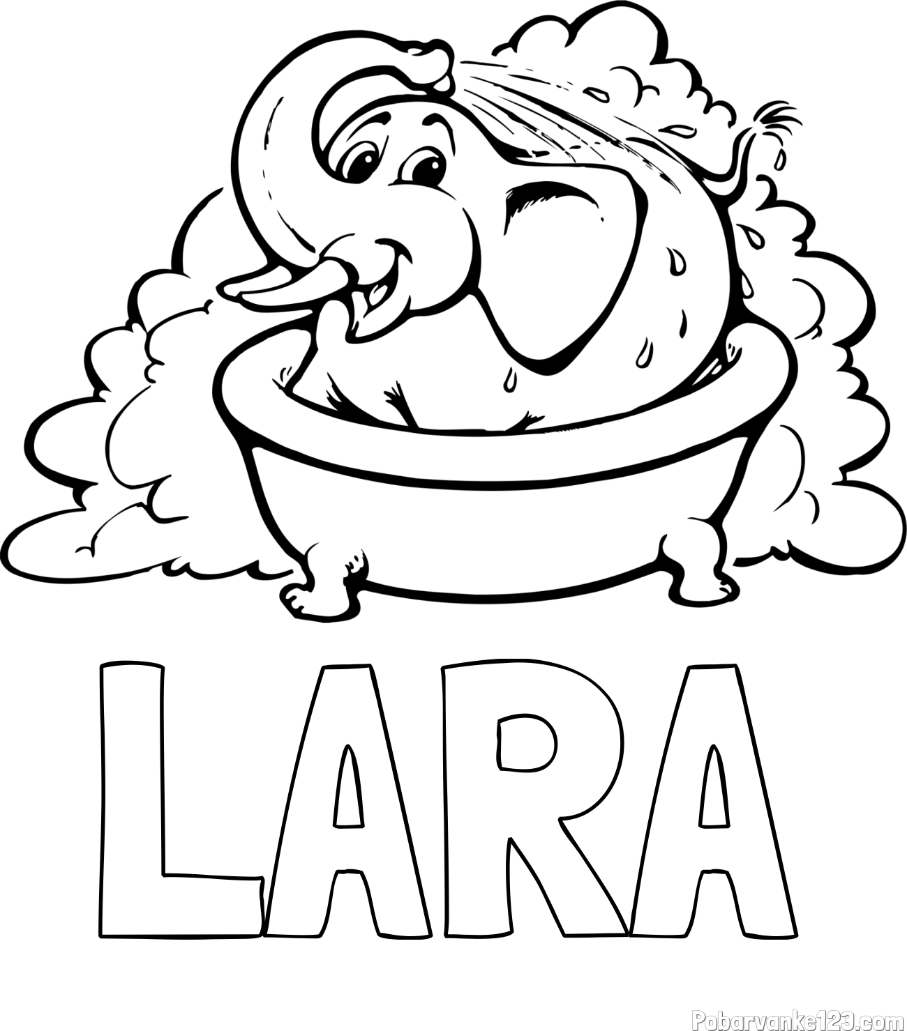 Pobarvanka imena LARA in pobarvanka nasmejanega slončka