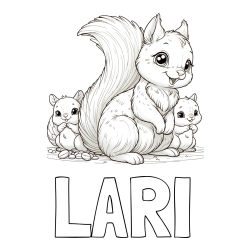Online izdelana pobarvanka - Pobarvanka imena LARI in pobarvanka veveričje družine