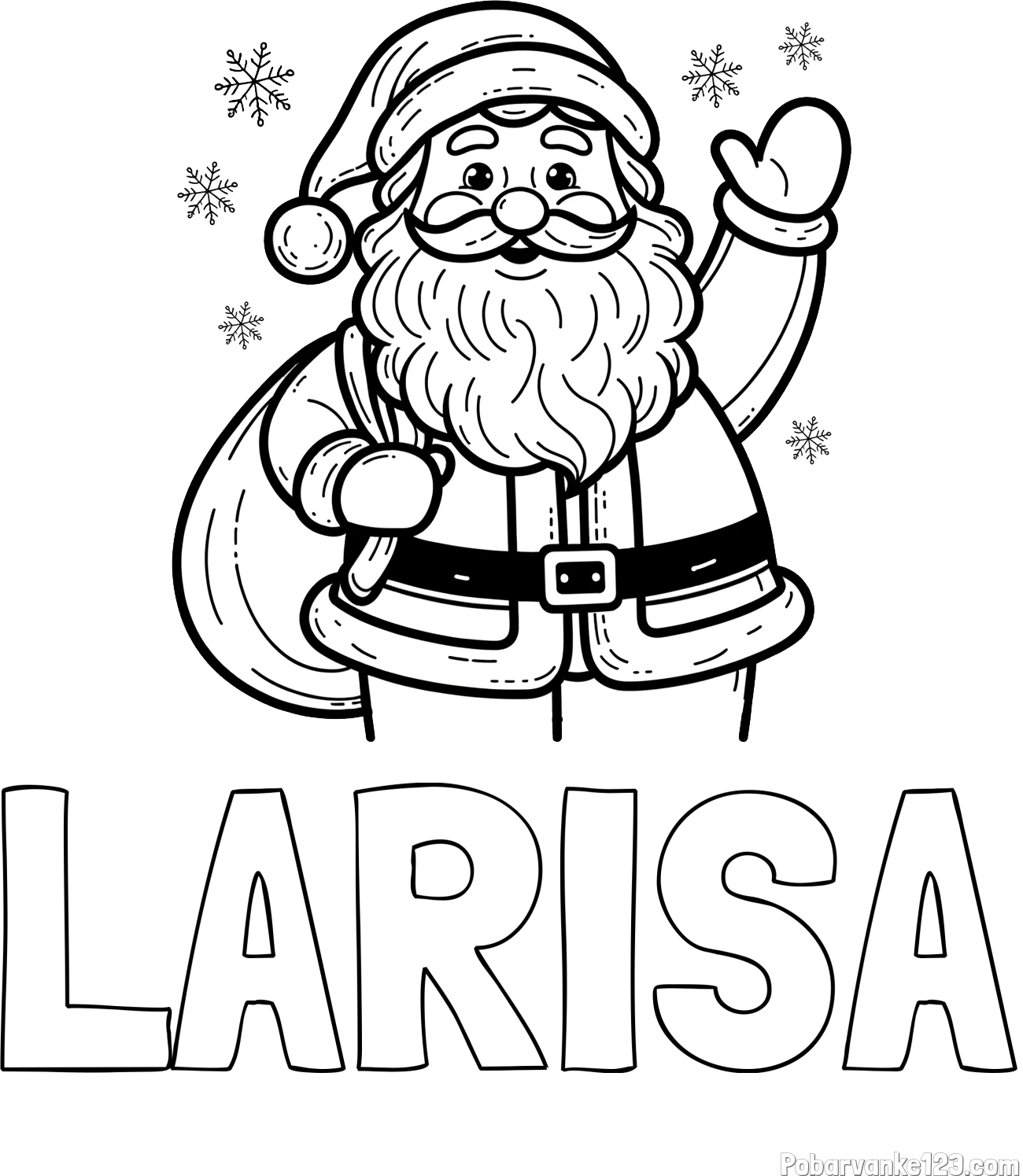 Pobarvanka imena LARISA in pobarvanka nasmejanega Božička s polno vrečo daril