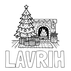 Online izdelana pobarvanka - Pobarvanka imena LAVRIH in pobarvanka božične noči z božično smrečico, darili ter kaminom