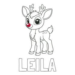 Online izdelana pobarvanka - Pobarvanka imena LEILA in pobarvanka nasmejanega jelenčka Rudolfa