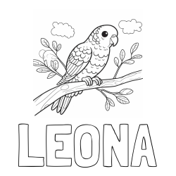 Online izdelana pobarvanka - Pobarvanka imena LEONA in pobarvanka ljubkega kanarčka na veji