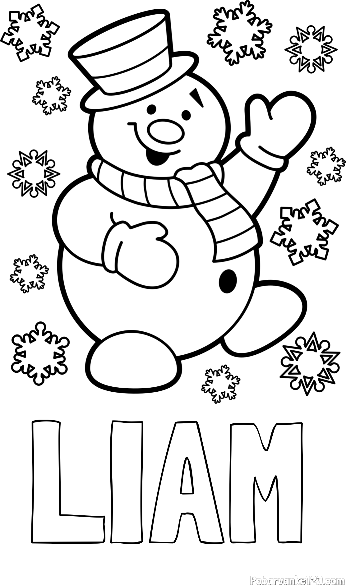Pobarvanka imena LIAM in pobarvanka veselega snežaka