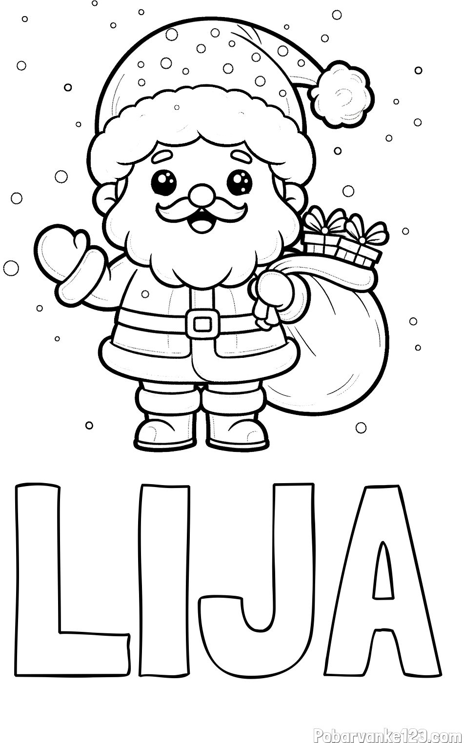 Pobarvanka imena LIJA in pobarvanka Božička s polno vrečo daril