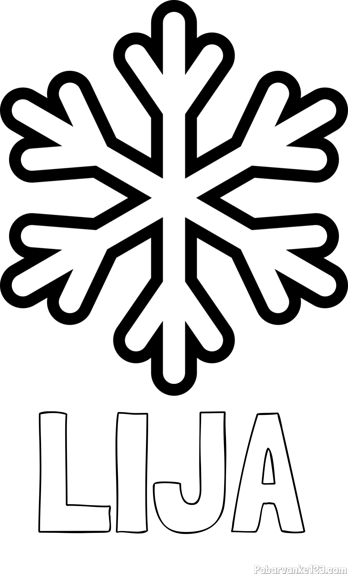 Pobarvanka imena LIJA in pobarvanka enostavne snežinke