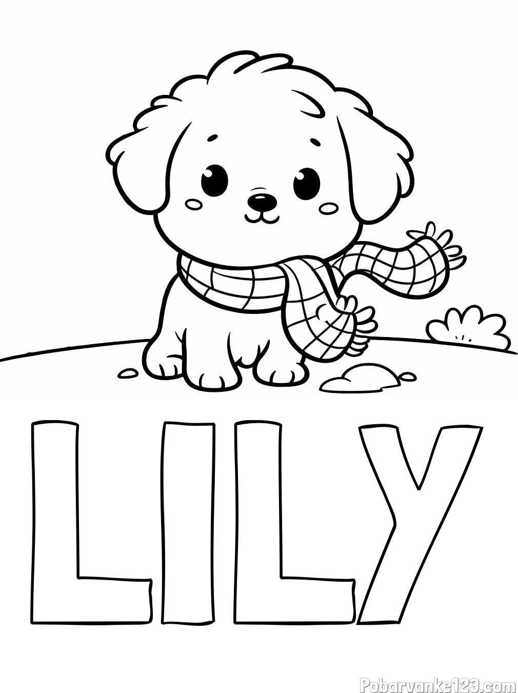 Pobarvanka imena LILY in pobarvanka prikupnega psička