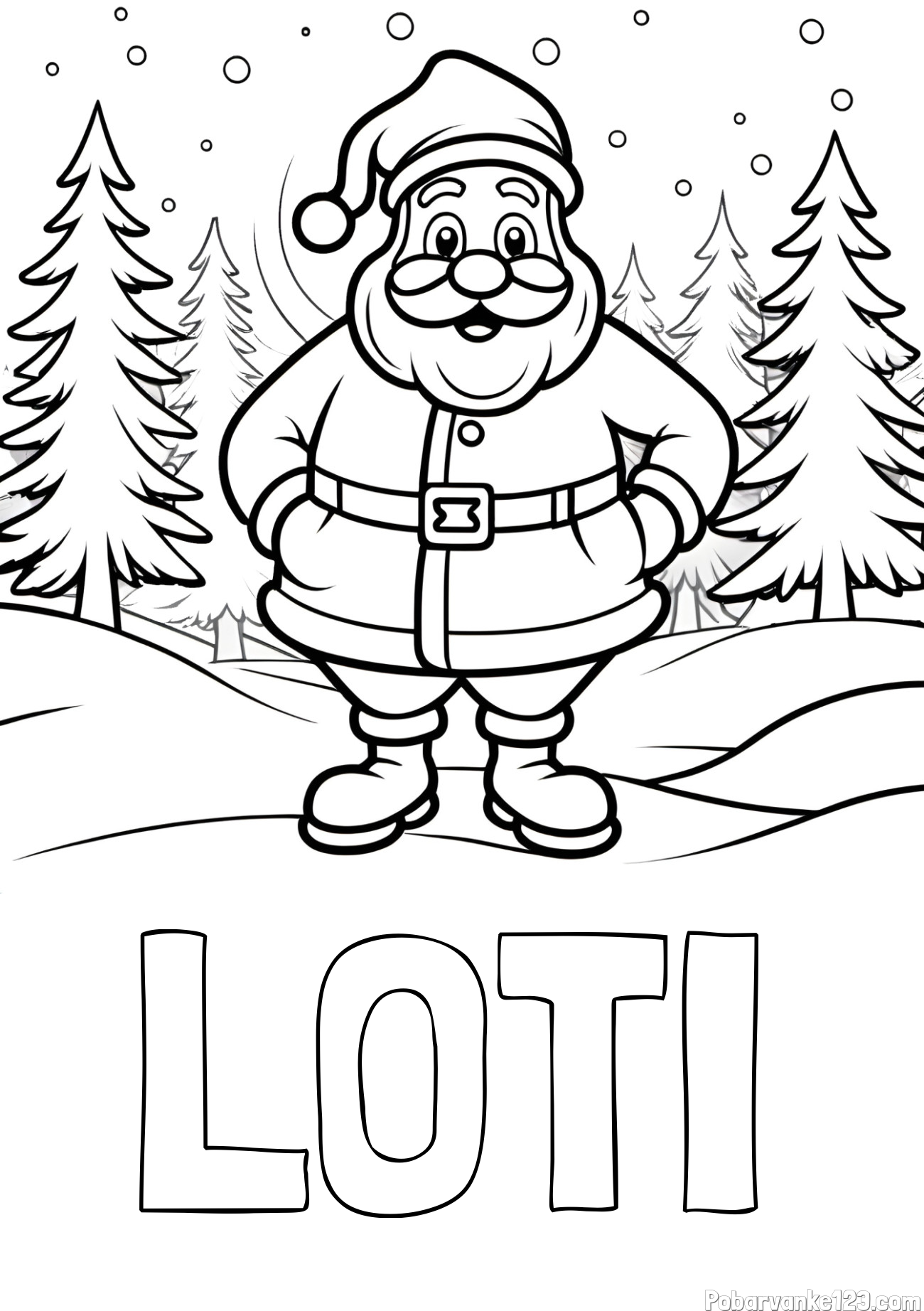 Pobarvanka imena LOTI in pobarvanka Božička v gozdu