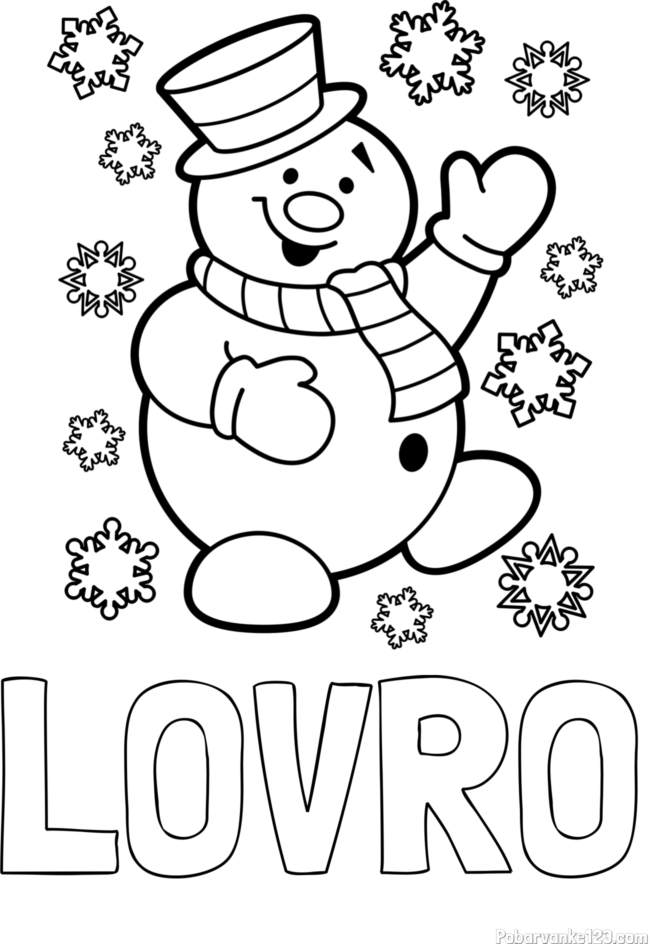 Pobarvanka imena LOVRO in pobarvanka veselega snežaka