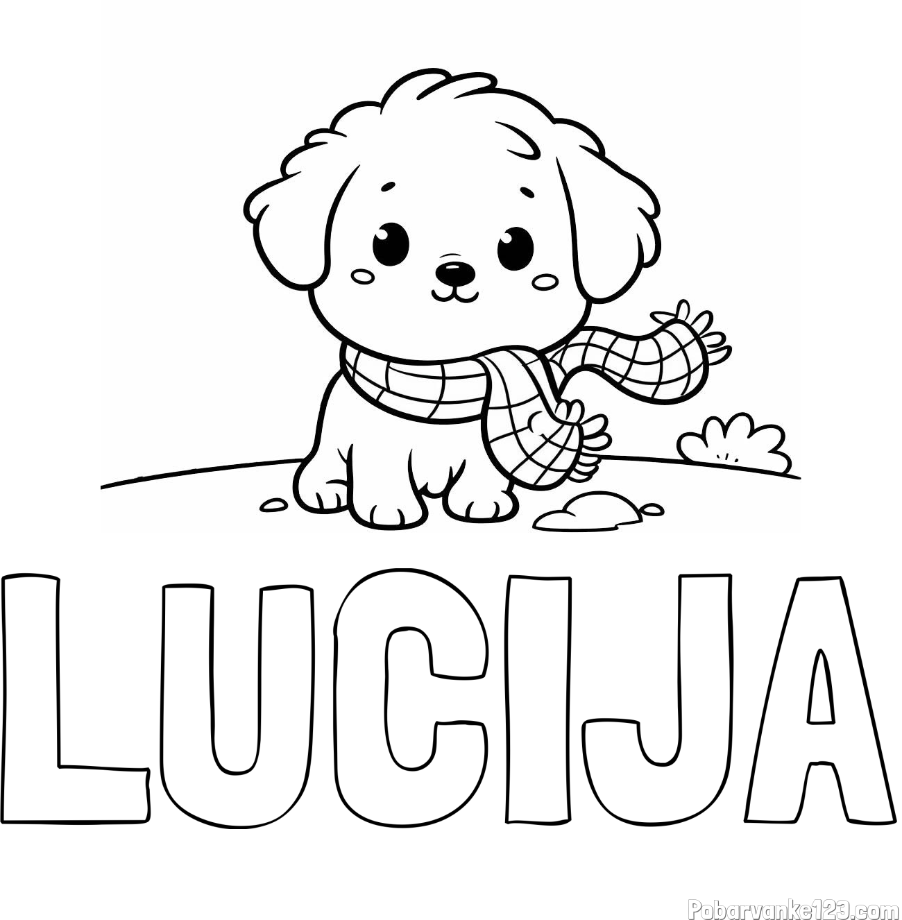 Pobarvanka imena LUCIJA in pobarvanka prikupnega psička