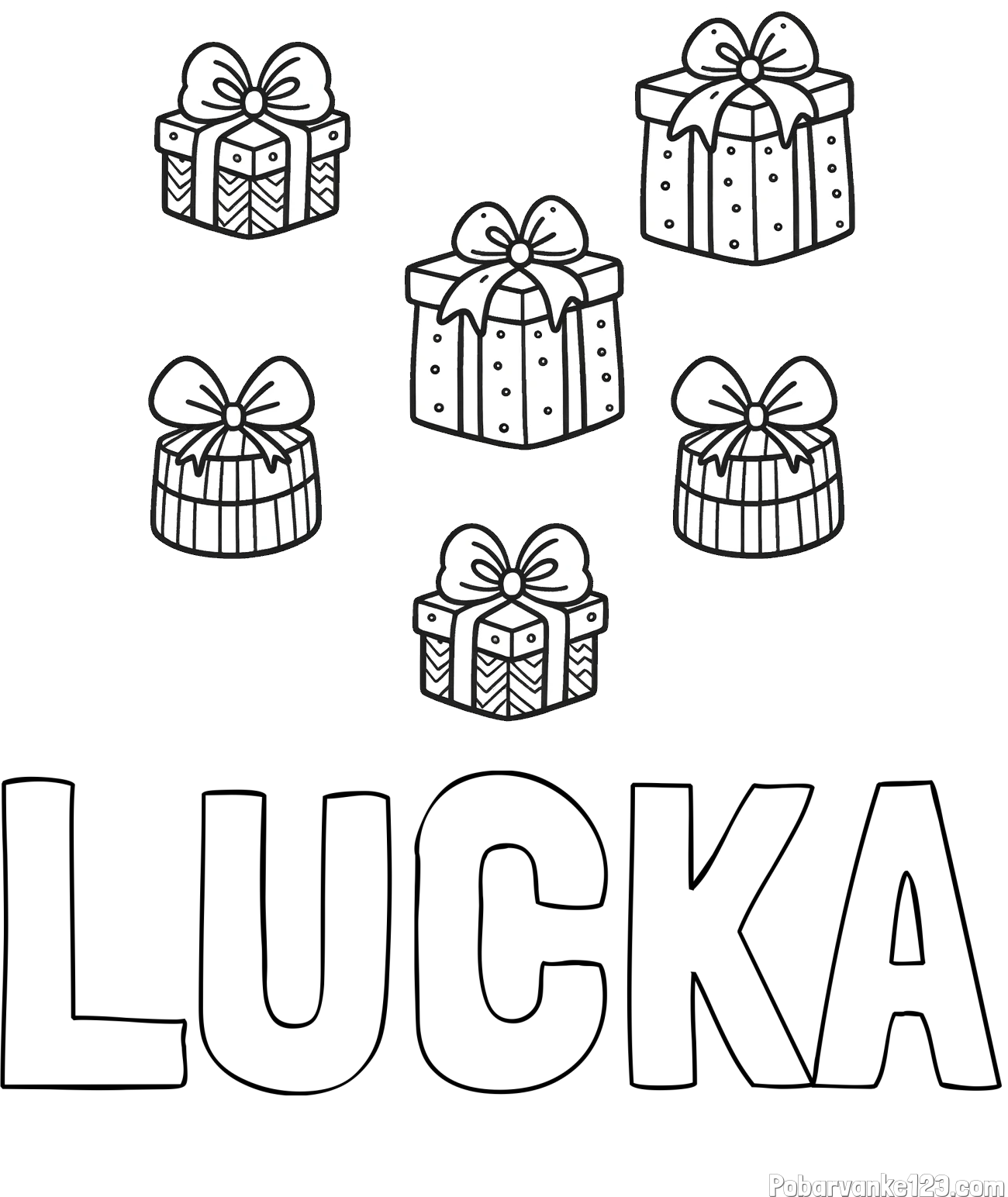 Pobarvanka imena LUČKA in pobarvanka božičnih daril