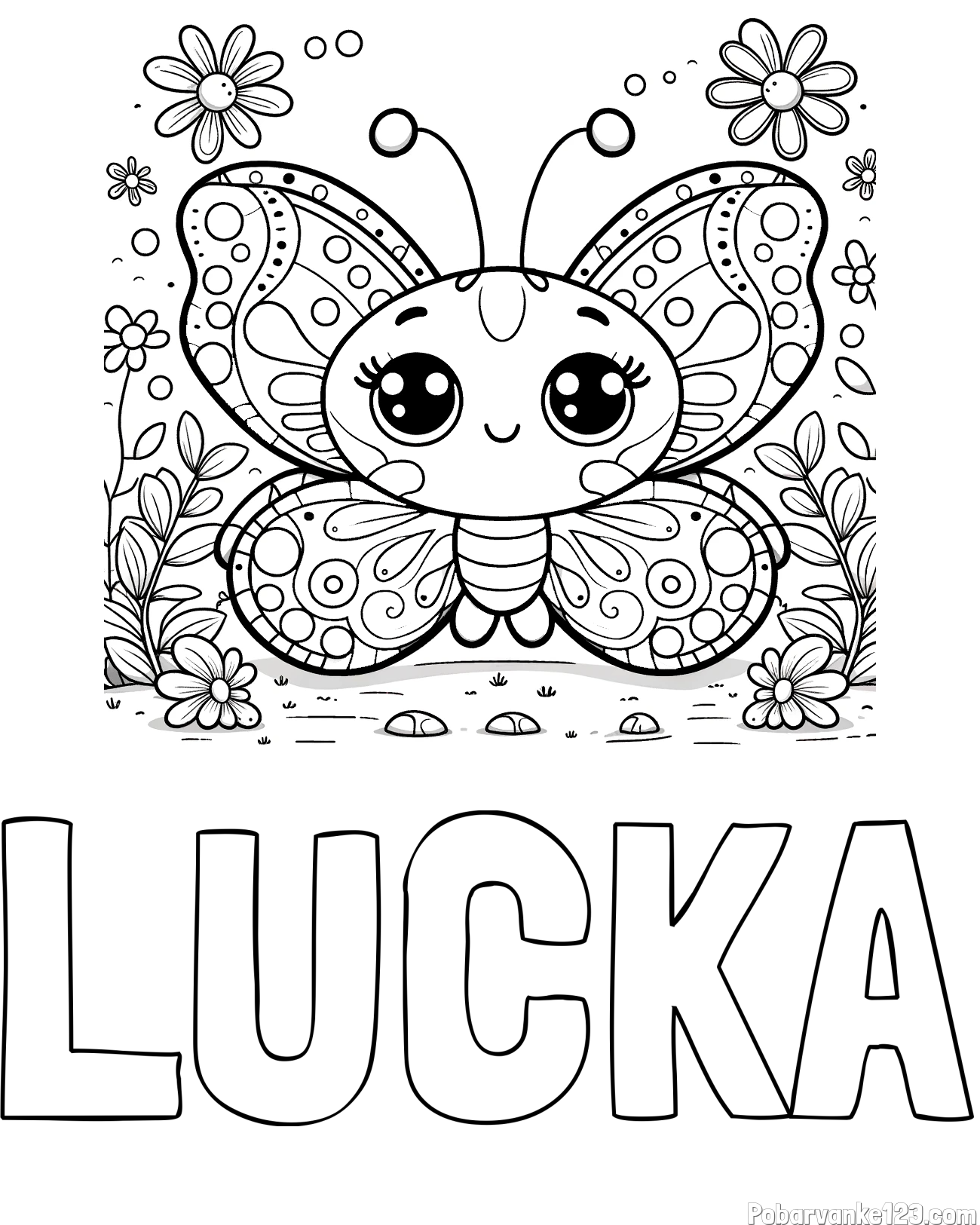 Pobarvanka imena LUČKA in pobarvanka ljubkega metuljčka