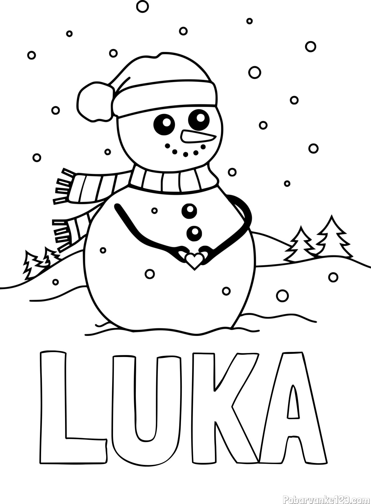 Pobarvanka imena LUKA in pobarvanka prikupnega snežaka