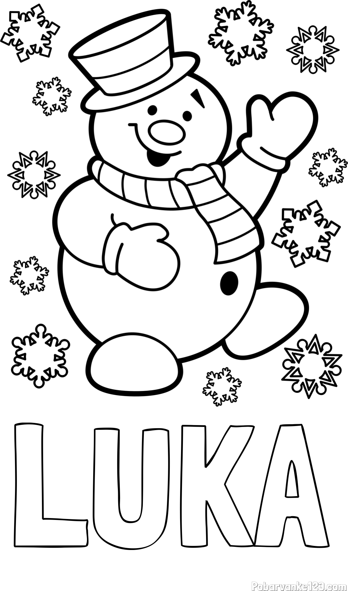 Pobarvanka imena LUKA in pobarvanka veselega snežaka