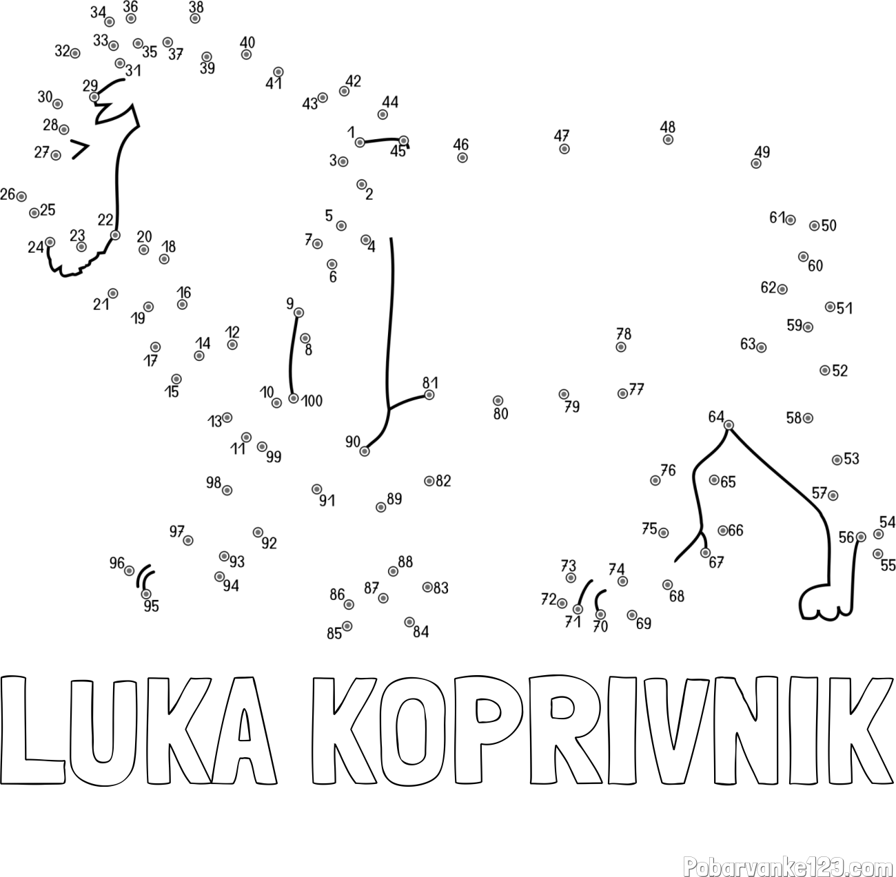 Pobarvanka imena LUKA KOPRIVNIK in pobarvanka leva - poveži številke