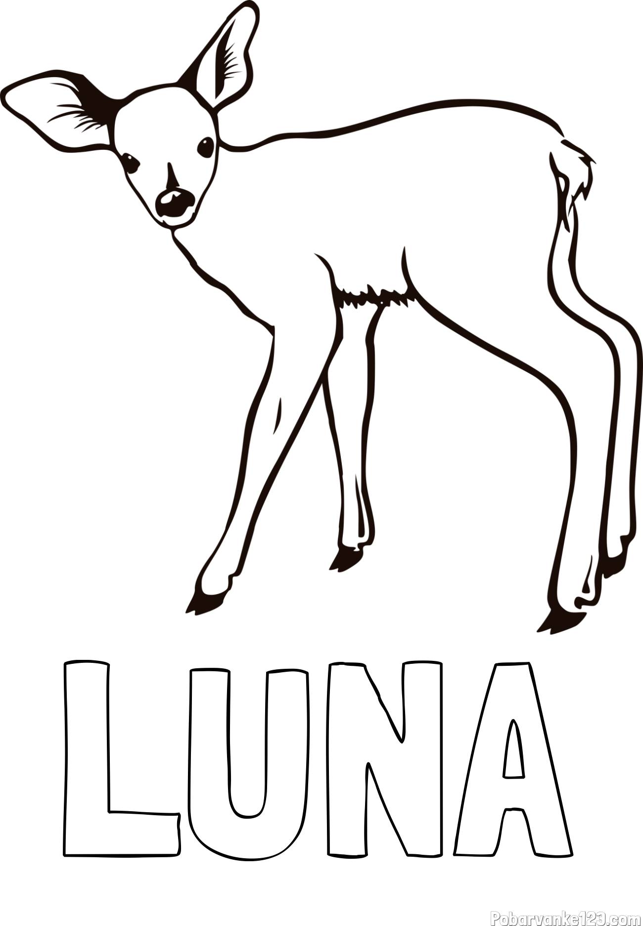 Pobarvanka imena LUNA in pobarvanka mladega jelenčka
