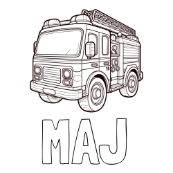 Online izdelana pobarvanka - Pobarvanka imena MAJ in otroška pobarvanka gasilskega avta