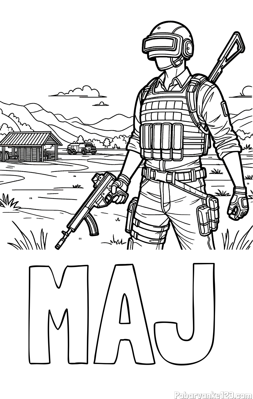 Pobarvanka imena MAJ in otroška PUBG pobarvanka