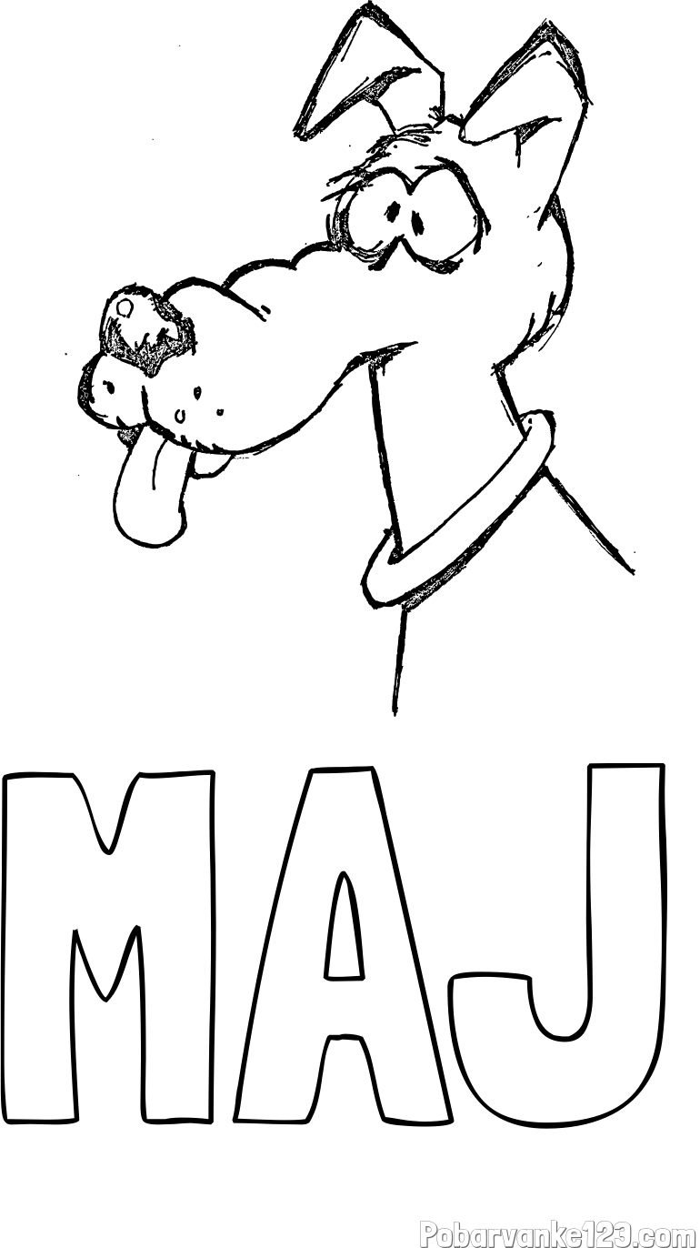 Pobarvanka imena MAJ in pobarvanka smešnega kužka