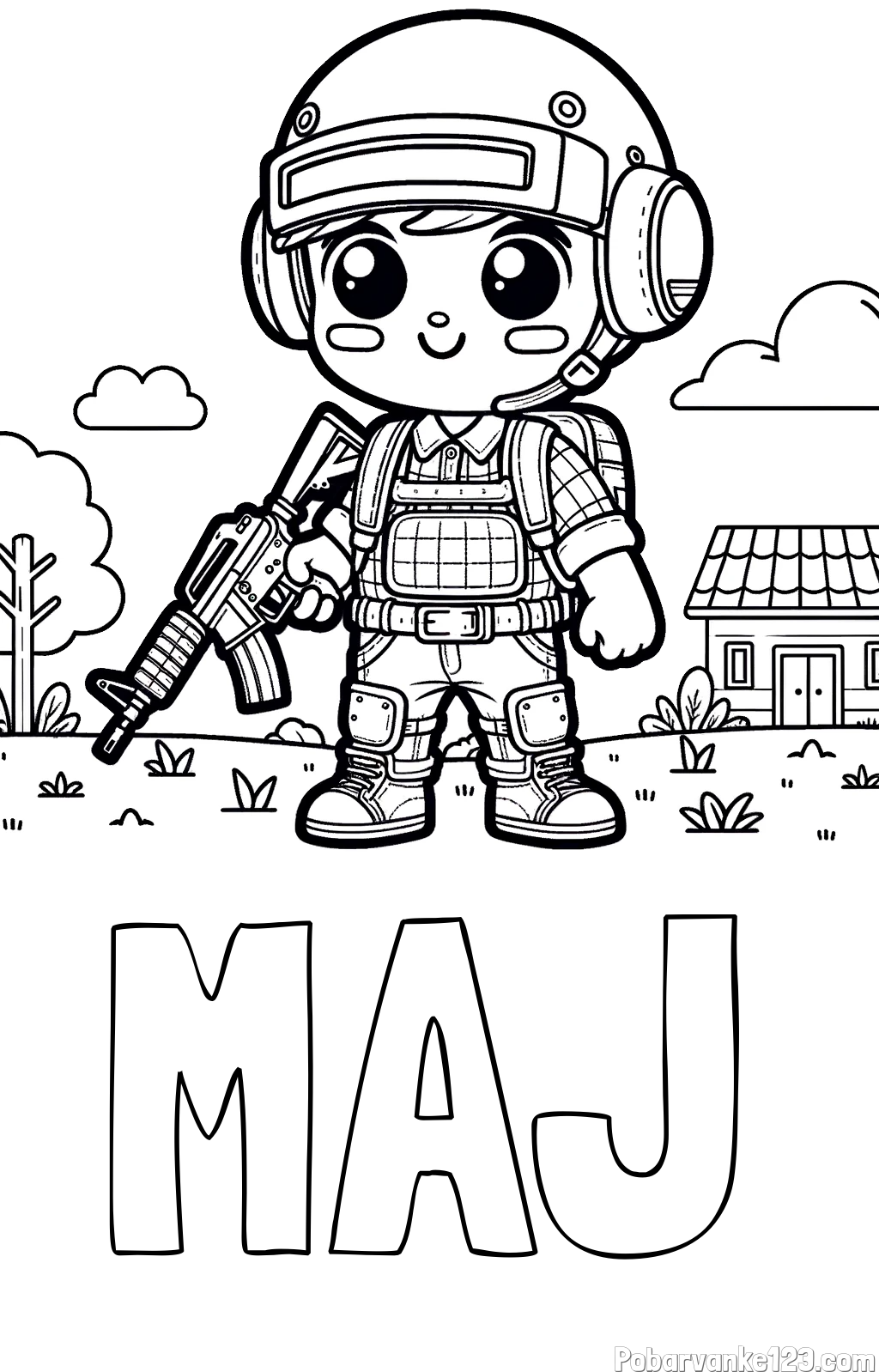 Pobarvanka imena MAJ in preprosta otroška PUBG pobarvanka