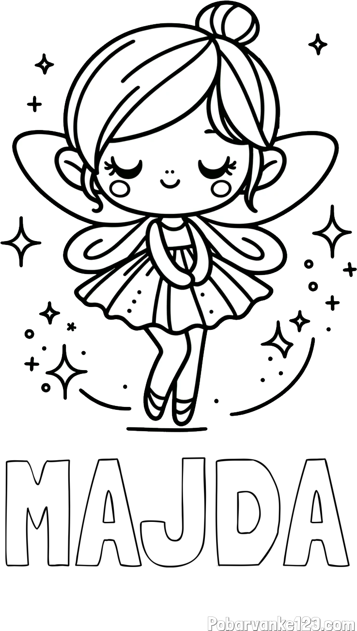 Pobarvanka imena МАЈДА in otroška pobarvanka čarobne vile