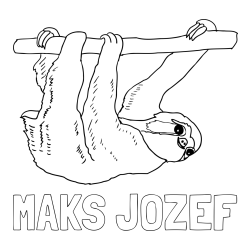 Online izdelana pobarvanka - Pobarvanka imena MAKS JOŽEF in pobarvanka lenivca