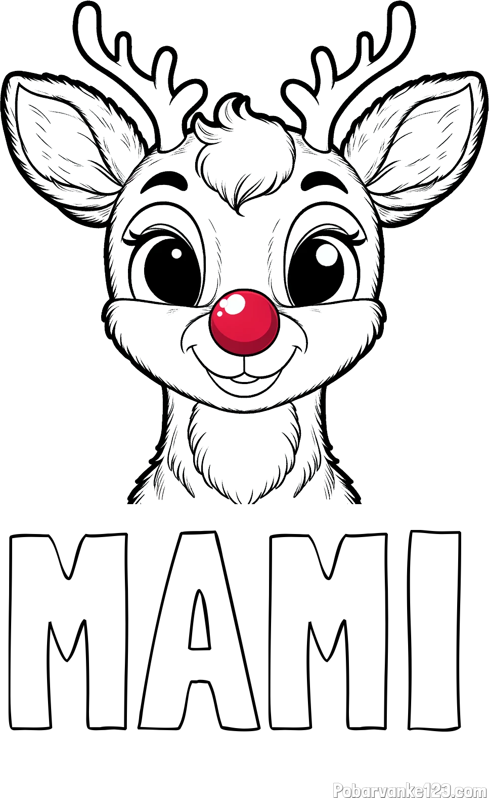 Pobarvanka imena MAMI in otroška pobarvanka simpatičnega jelenčka Rudolfa