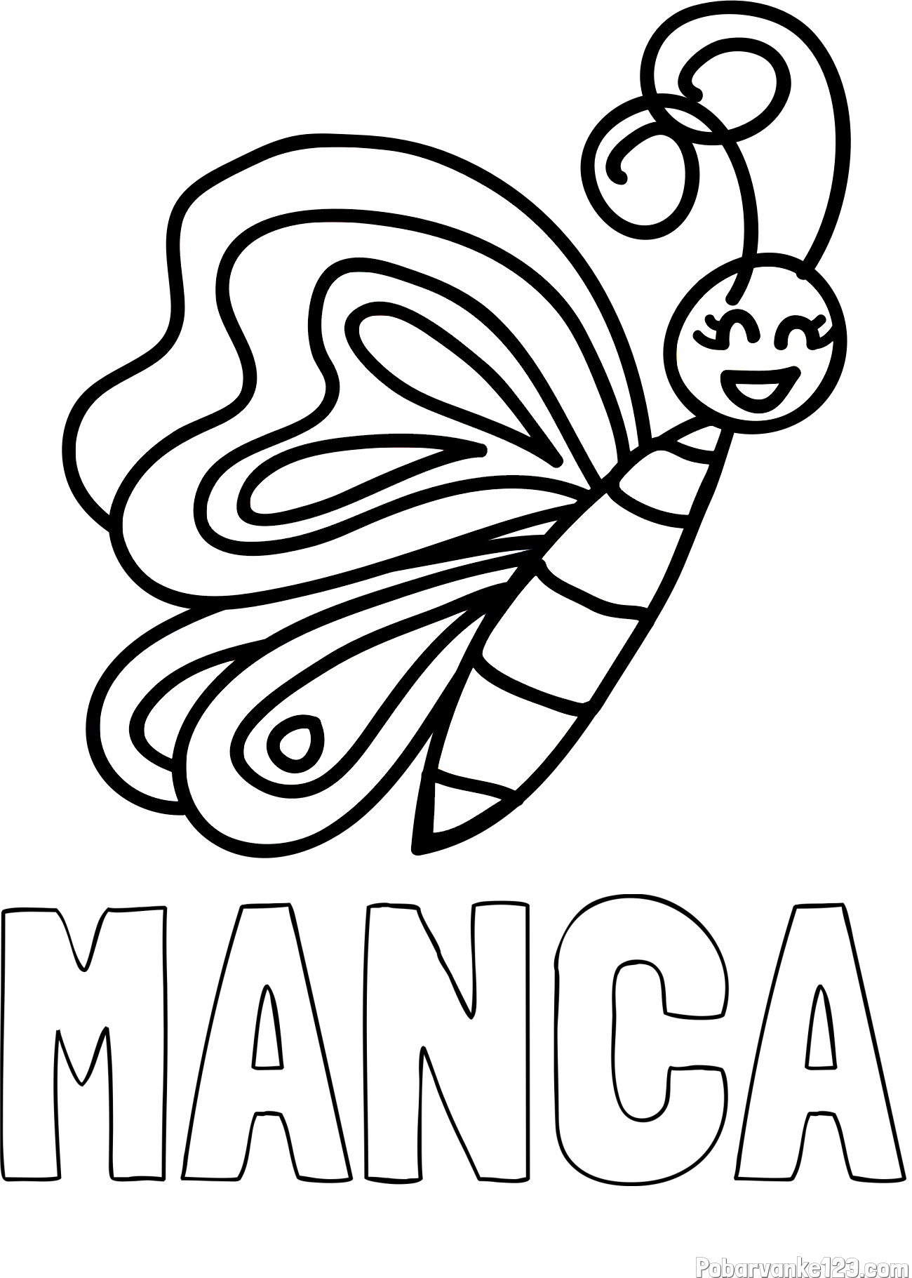 Pobarvanka imena MANCA in pobarvanka ljubkega metulja