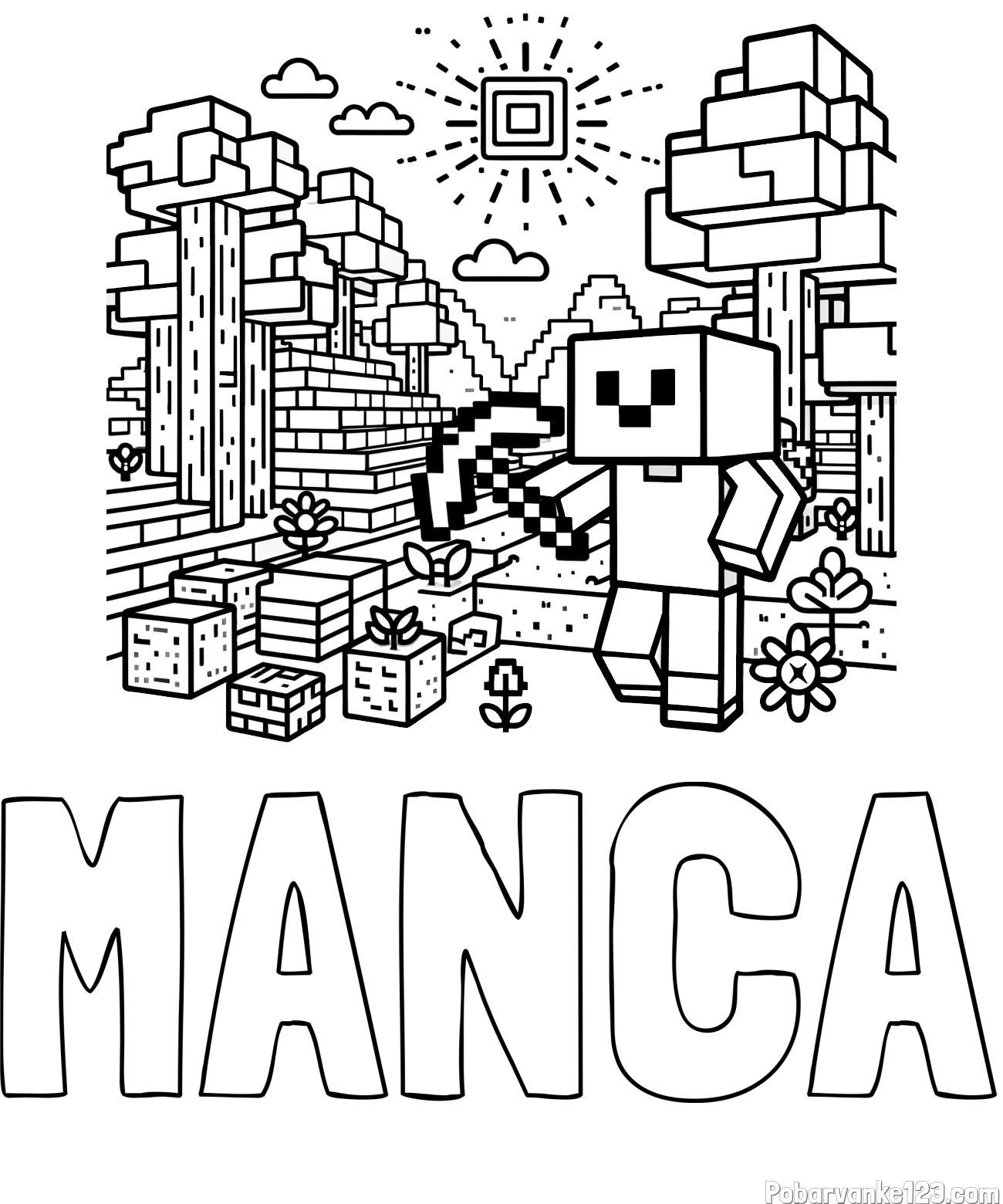 Pobarvanka imena MANCA in pobarvanka Minecraft sveta